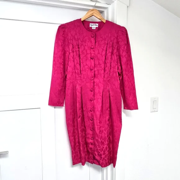Adrianna Papell | Dresses | Adrianna Papell Vintage 8s Floral Silk Button  Down Dress In Neon Hot Pink | Poshmark